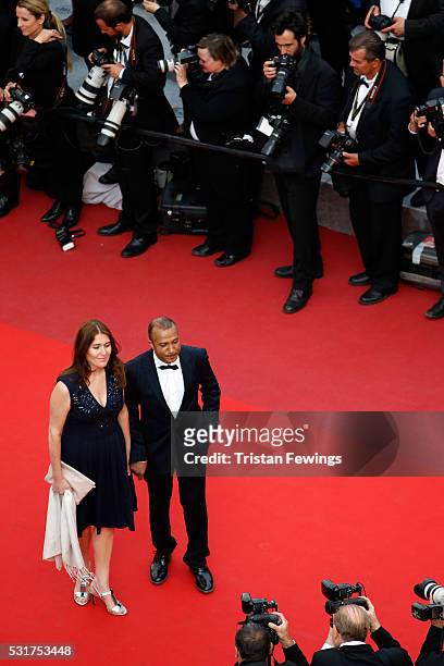 Pascal Legitimus and his wife Adriana Santini attend the "Loving" premiere during the 69th annual Cannes Film Festival at the Palais des Festivals on...