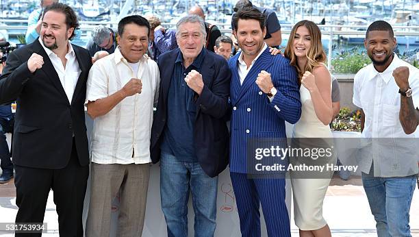 Director Jonathan Jakubowicz, Roberto Duran, Robert De Niro, Ana de Armas and Edgar Ramirez and Usher attend the 'Hands Of Stone' Photocall at the...