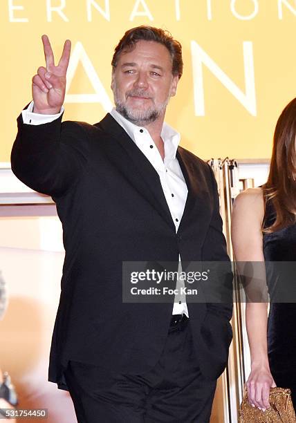 Russell Crowe attends 'The Nice Guys' premiere during the 69th annual Cannes Film Festival at the Palais des Festivals on May 15, 2016 in Cannes,...