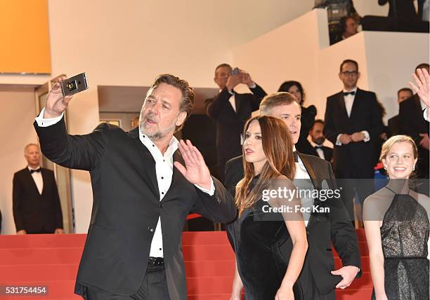 Russell Crowe, Actress Murielle Telio, director Shane Black, actress Angourie Rice attend 'The Nice Guys' premiere during the 69th annual Cannes Film...