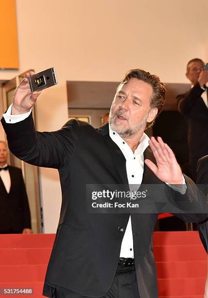 Russell Crowe attends 'The Nice Guys' premiere during the 69th annual Cannes Film Festival at the Palais des Festivals on May 15, 2016 in Cannes,...