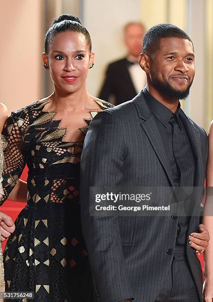 Usher and fiance Grace Miguel attend the screening of "Hands Of Stone" at the annual 69th Cannes Film Festival at Palais des Festivals on May 16,...