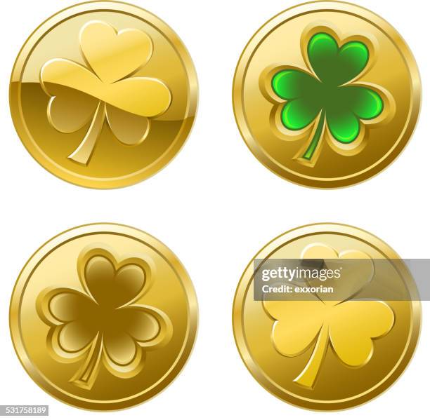 illustrations, cliparts, dessins animés et icônes de st patrick trèfle pièces de monnaie - jeton or