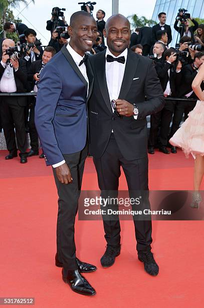 Jimmy Jean-Louis and a guest attend the "Loving" premiere during the 69th annual Cannes Film Festival at the Palais des Festivals on May 16, 2016 in...