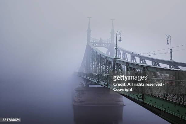 fog liberty bridge (budapest) - hungria stock pictures, royalty-free photos & images