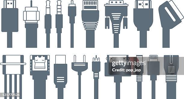 stockillustraties, clipart, cartoons en iconen met connectors, jacks, cables - computer icons - usb cable