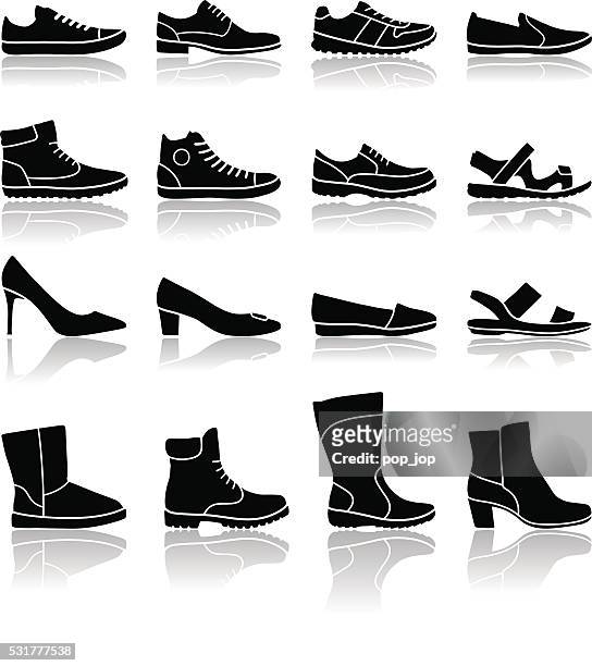shoes icons - illustration - footwear stock illustrations