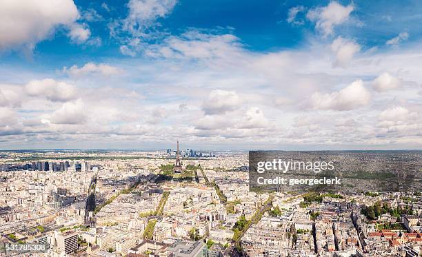 panoramic view of paris in springtime - eiffel tower aerial view stock pictures, royalty-free photos & images