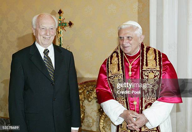 Pope Benedict XVI meets the President of Hungary Ferenc Madl at his private studio on July 1 in the Vatican City.