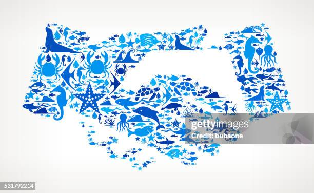 handshake ocean and marine life blue icon pattern - shark pattern stock illustrations