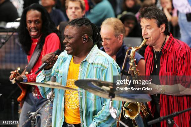 Members of Earth, Wind & Fire and Chicago Verdine White, Philip Bailey and Walt Parazaider perform during the 10th Anniversary of the Toyota Concert...