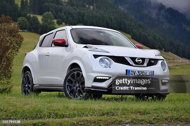 nissan juke on the grass - juke nismo stock pictures, royalty-free photos & images