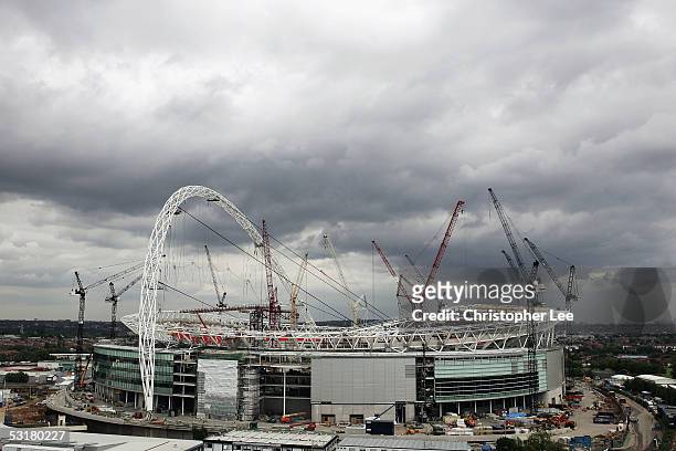 General View of Wembley Stadium with its new Landmark the Giant Arch during the redevelopement of Wembley Stadium on July 1, 2005 in London.