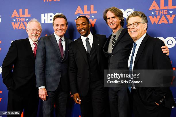 Playwright Robert Schenkkan, actors Bryan Cranston, Anthony Mackie with Director Jay Roach meet Senator Al Franklin during HBO's "All The Way"...