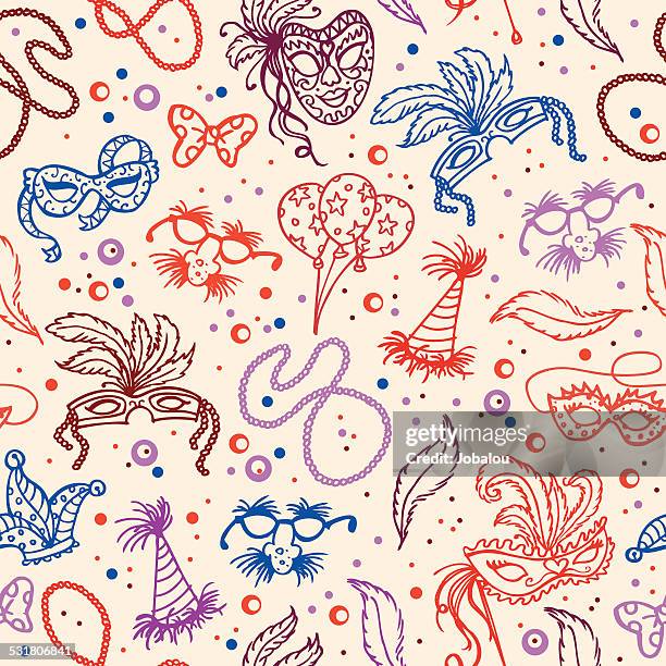 mardi gras sketches seamless - mardi gras background stock illustrations