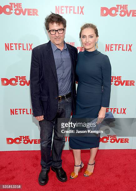 Director Steven Brill and author Ruthanna Hopper attend the premiere of Netflix's 'The Do Over' at Regal LA Live Stadium 14 on May 16, 2016 in Los...