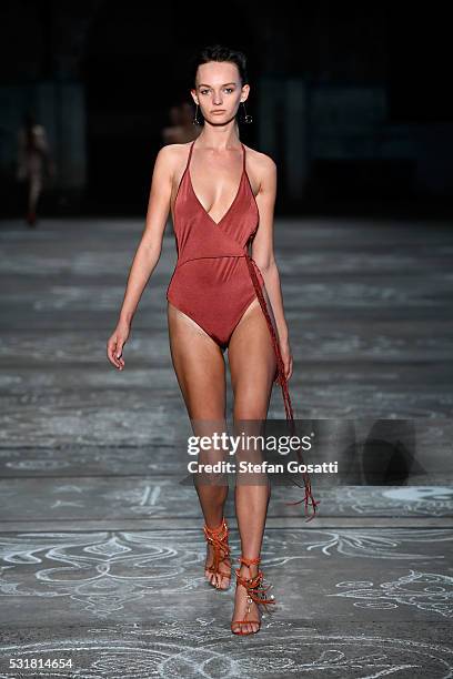 Model walks the runway during the Bec & Bridge show at Mercedes-Benz Fashion Week Resort 17 Collections at Carriageworks on May 17, 2016 in Sydney,...