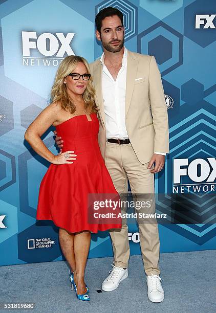 Rachael Harris and Tom Ellis attend FOX 2016 Upfront Arrivals at Wollman Rink, Central Park on May 16, 2016 in New York City.