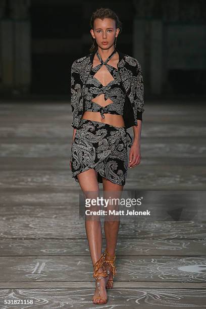 Model walks the runway during the Bec & Bridge show at Mercedes-Benz Fashion Week Resort 17 Collections at Carriageworks on May 17, 2016 in Sydney,...