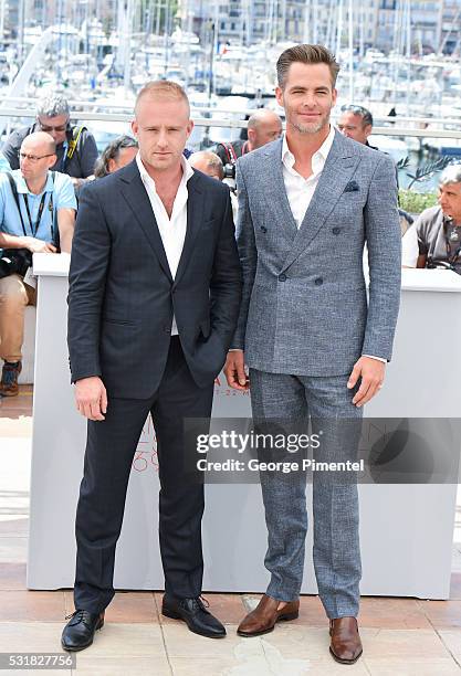 Ben Foster and Chris Pine attends the 'Hell Or High Water' Photocall during the 69th Annual Cannes Film Festival on May 16, 2016 in Cannes, France.