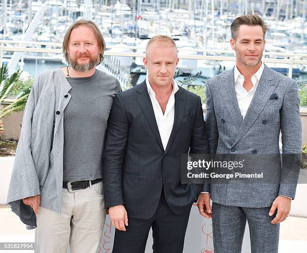 Director David Mackenzie, actors Ben Foster and Chris Pine attend the 'Hell Or High Water' Photocall during the 69th Annual Cannes Film Festival on...