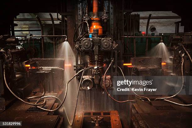 Steel bar is cooled on the production line at the Zhong Tian Steel Group Corporation on May 12, 2016 in Changzhou, Jiangsu. Zhong Tian Steel Group...
