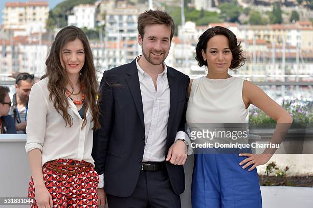 Actors Amandine Truffy, Gregoire Leprince-Ringuet and actress Pauline Caupenne attend the "La Foret De Quinconces" photocall during the 69th Annual...