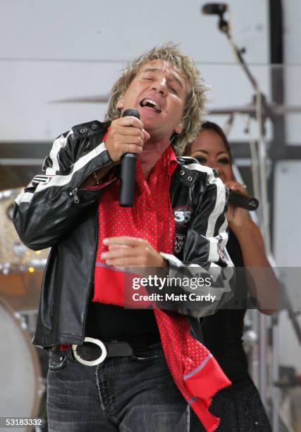 Rod Stewart plays Ashton Gate Stadium on July 1, 2005 in Bristol, England.