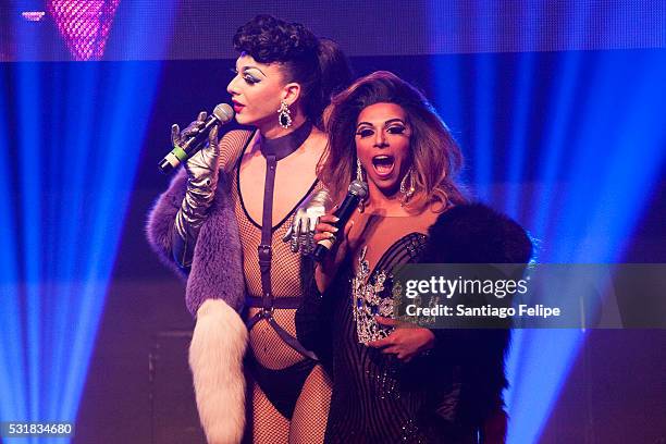 Violet Chachki and Shangela Laquifa Wadley onstage during RuPaul's Drag Race Season 8 Finale Party at Stage 48 on May 16, 2016 in New York City.