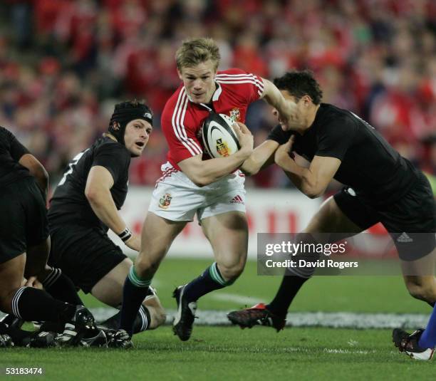 Dwayne Peel,of the Lions charges forward during the second test match between The New Zealand All Blacks and the British and Irish Lions at the...