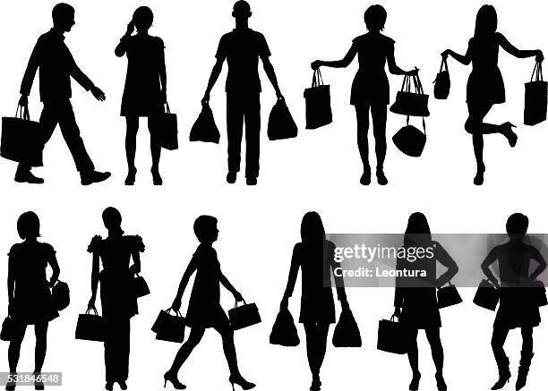 detailed shopping silhouettes - man shopping stock illustrations