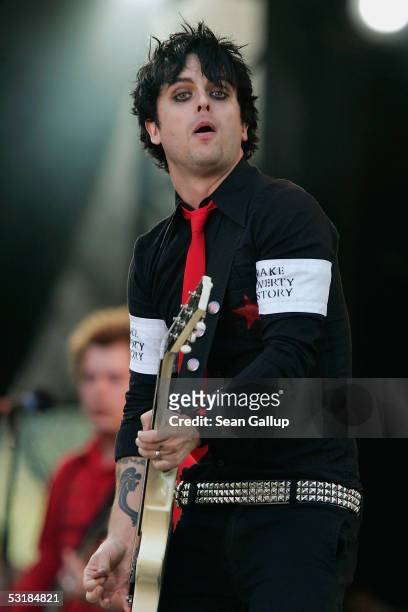 Billie Joe Armstrong of Green Day performs at the Live8 concert July 2, 2005 in central Berlin, Germany. The free concert is one of ten simultaneous...