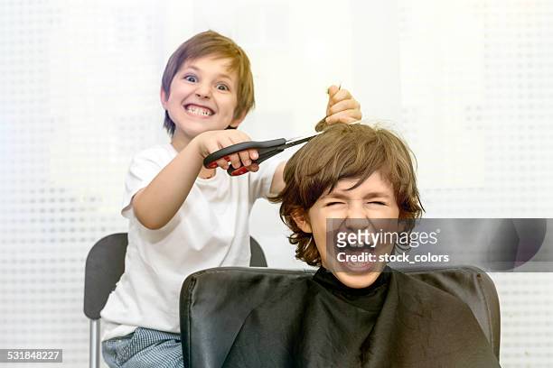 crazy brothers - bad hairdresser stock pictures, royalty-free photos & images