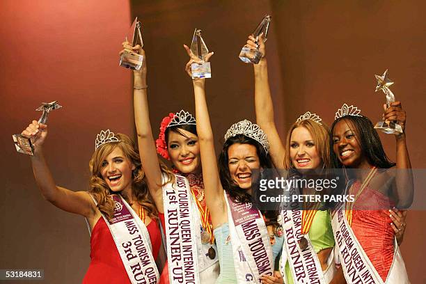 Miss Greece Nikoletta Ralli jubilates after being crowned Miss Tourism Queen International 2005 at the World Finals in Hangzhou, China 02 July 2005....