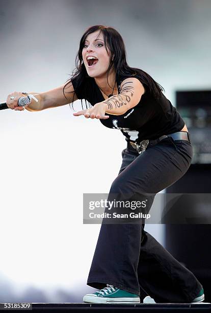 Stefanie Kloss of the German band Silbermond performs at the Live8 concert July 2, 2005 in central Berlin. The free concert is one of ten...