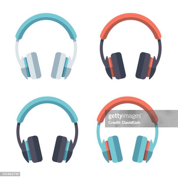 headphones flat design set - headphones vector stock illustrations