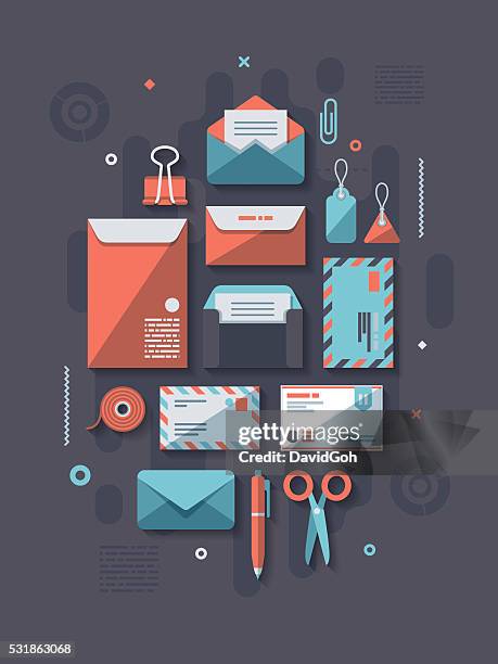 postal services flat design concept - gift card envelope stock illustrations