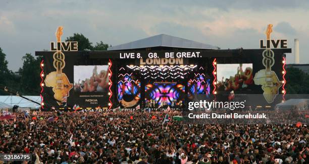 General view of "Live 8 London" in Hyde Park on July 2, 2005 in London, England. The free concert is one of ten simultaneous international gigs...