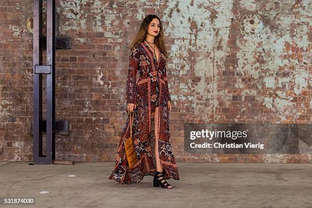 Ranim Helwani wearing a boho chic Asos dress outside Bec & Bridge at Mercedes-Benz Fashion Week Resort 17 Collections at Carriageworks on May 17,...