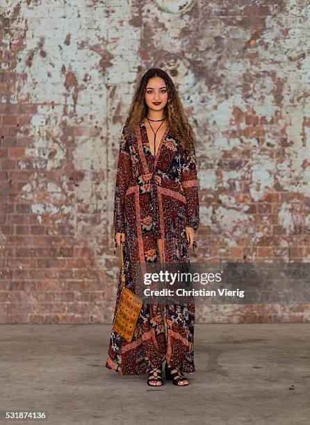 Ranim Helwani wearing a boho chic Asos dress outside Bec & Bridge at Mercedes-Benz Fashion Week Resort 17 Collections at Carriageworks on May 17,...