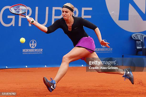Sabine Lisicki of Germany returns the ball to Laura Arruabarrena of Spain during day four of the Nuernberger Versicherungscup 2016 on May 17, 2016 in...