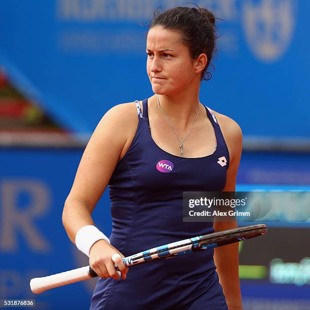 Laura Arruabarrena of Spain reacts during her match against Sabine Lisicki of Germany during day four of the Nuernberger Versicherungscup 2016 on May...