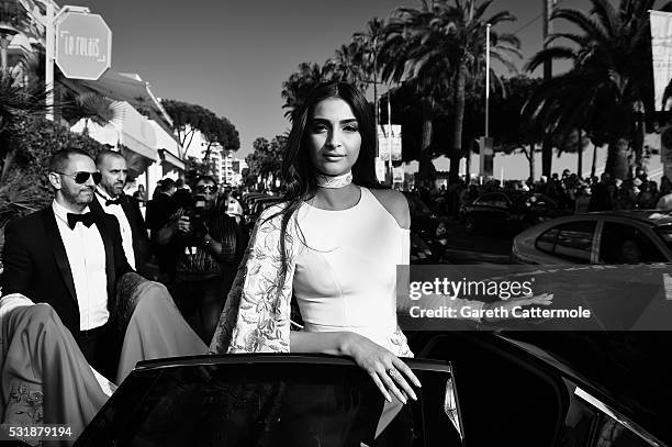 Sonam Kapoor departs the Martinez Hotel during the 69th annual Cannes Film Festival on May 15, 2016 in Cannes, France.