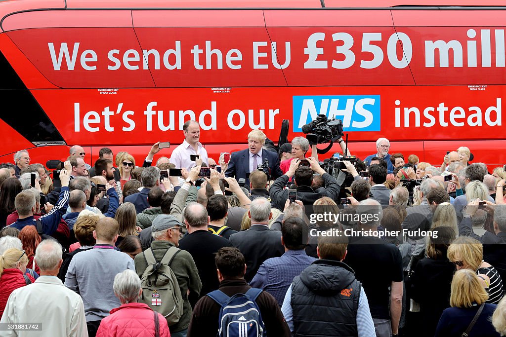 Boris Johnson And Gisela Stuart Aboard The Leave Campaign Bus