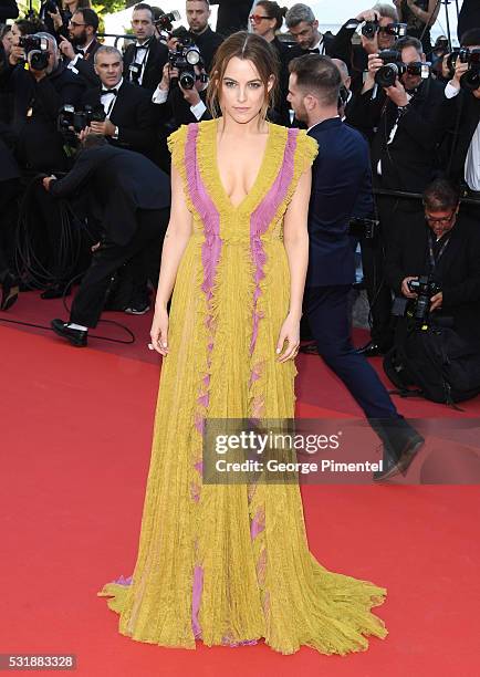 Actress Riley Keough leaves the 'American Honey' premiere during the 69th annual Cannes Film Festival at the Palais des Festivals on May 15, 2016 in...