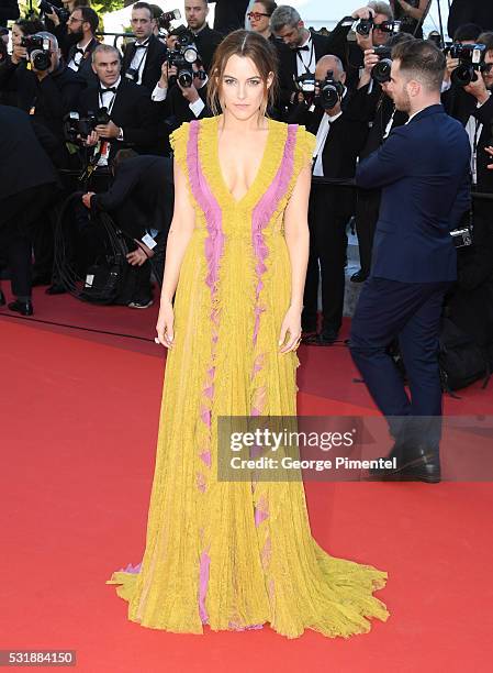 Actress Riley Keough leaves the 'American Honey' premiere during the 69th annual Cannes Film Festival at the Palais des Festivals on May 15, 2016 in...