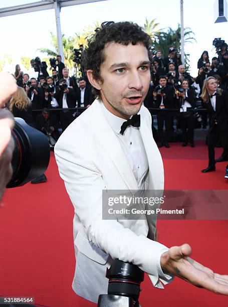 Actress Shia LaBeouf leaves the 'American Honey' premiere during the 69th annual Cannes Film Festival at the Palais des Festivals on May 15, 2016 in...