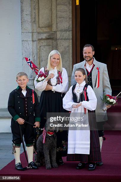 Crown Prince Haakon, and Crown Princess Mette-Marit of Norway, with their children Princess Ingrid Alexandra, and Prince Sverre Magnus, and their...