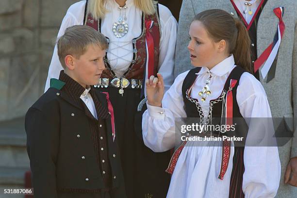 Prince Sverre Magnus of Norway, and Princess Ingrid Alexandra of Norway attend the traditional morning children's parade, at their home, Skaugum, in...