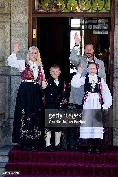 Crown Prince Haakon, and Crown Princess Mette-Marit of Norway, with their children Princess Ingrid Alexandra, and Prince Sverre Magnus, and their...